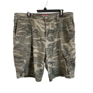 Vtg Unionbay Mens Camouflage Cargo Shorts Green Grey‎ Camo Stretch Size 40 Y2K